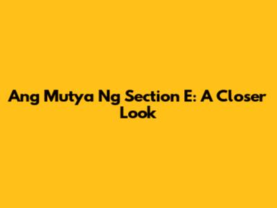 Ang Mutya Ng Section E: A Closer Look
