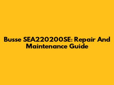 Busse SEA220200SE: Repair And Maintenance Guide