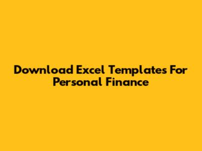 Download Excel Templates For Personal Finance