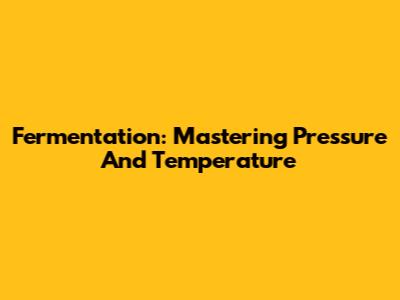 Fermentation: Mastering Pressure And Temperature