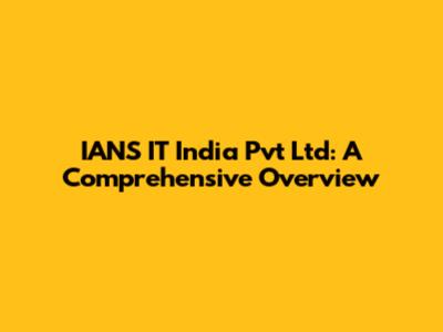 IANS IT India Pvt Ltd: A Comprehensive Overview