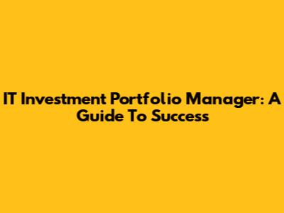 IT Investment Portfolio Manager: A Guide To Success