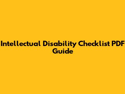 Intellectual Disability Checklist PDF Guide