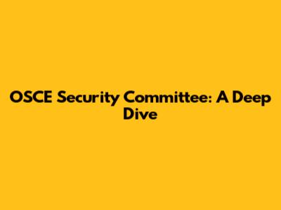 OSCE Security Committee: A Deep Dive