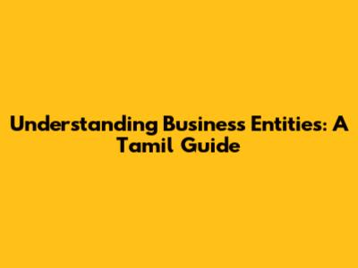 Understanding Business Entities: A Tamil Guide
