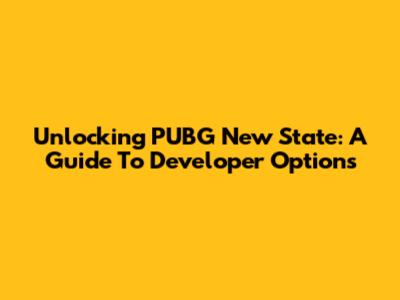Unlocking PUBG New State: A Guide To Developer Options